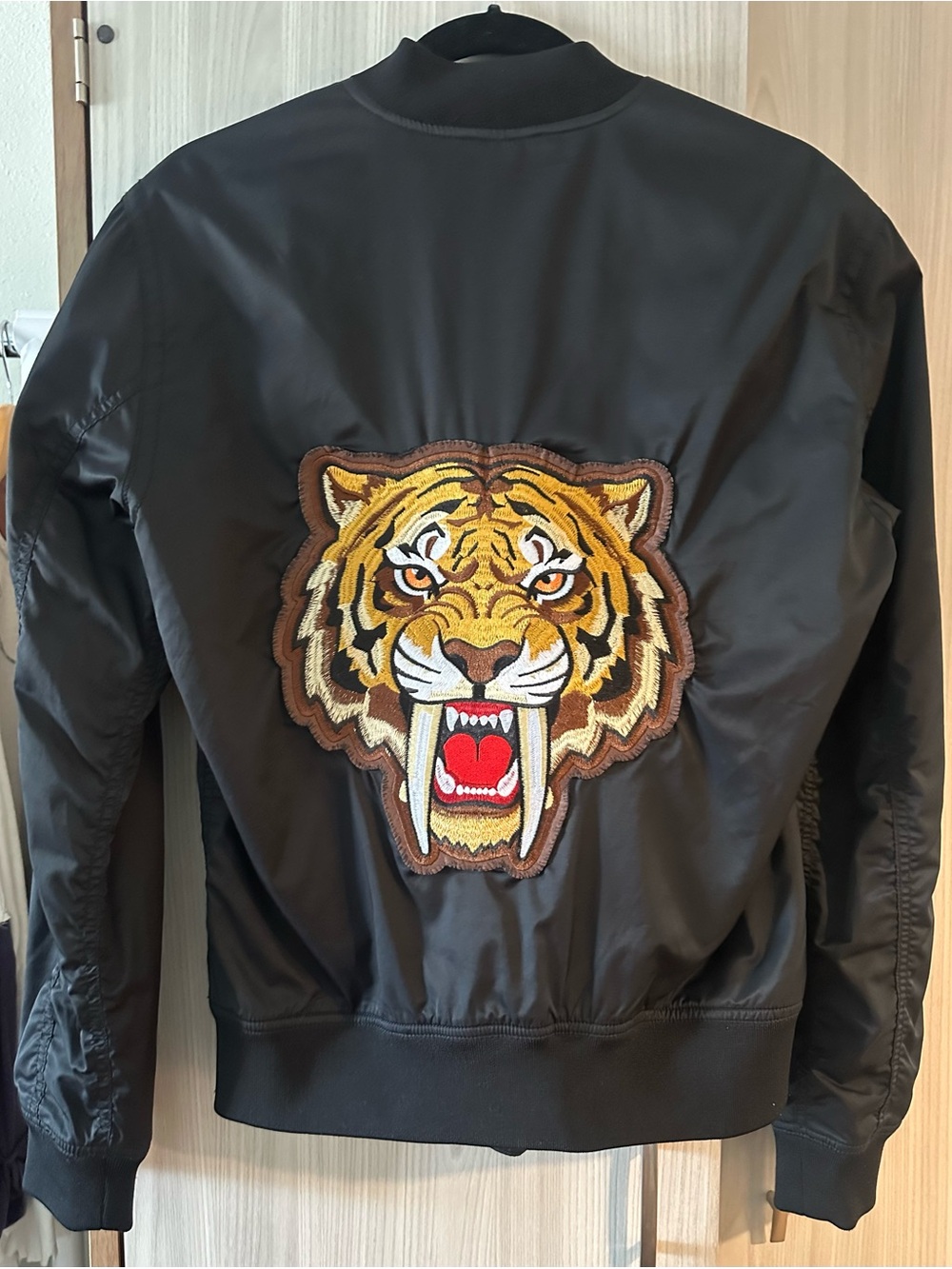 CPO Provisions Sz Sm Unisex Black Bomber w Hand Embroidered Tiger Patch